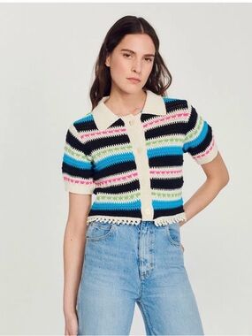 Sandro Striped Cropped Cardigan